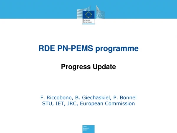 RDE PN-PEMS  programme Progress Update