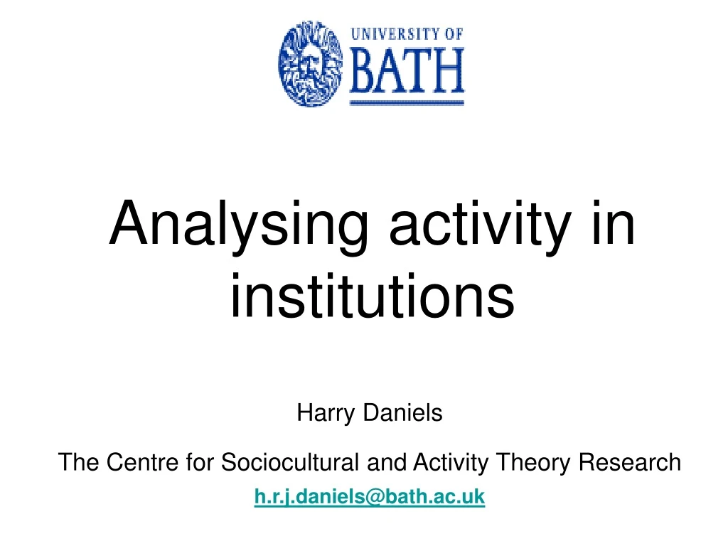harry daniels the centre for sociocultural and activity theory research h r j daniels@bath ac uk