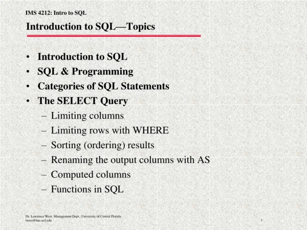 Introduction to SQL—Topics