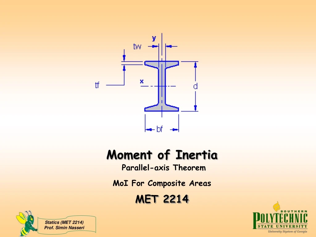 moment of inertia parallel axis theorem moi for composite areas met 2214