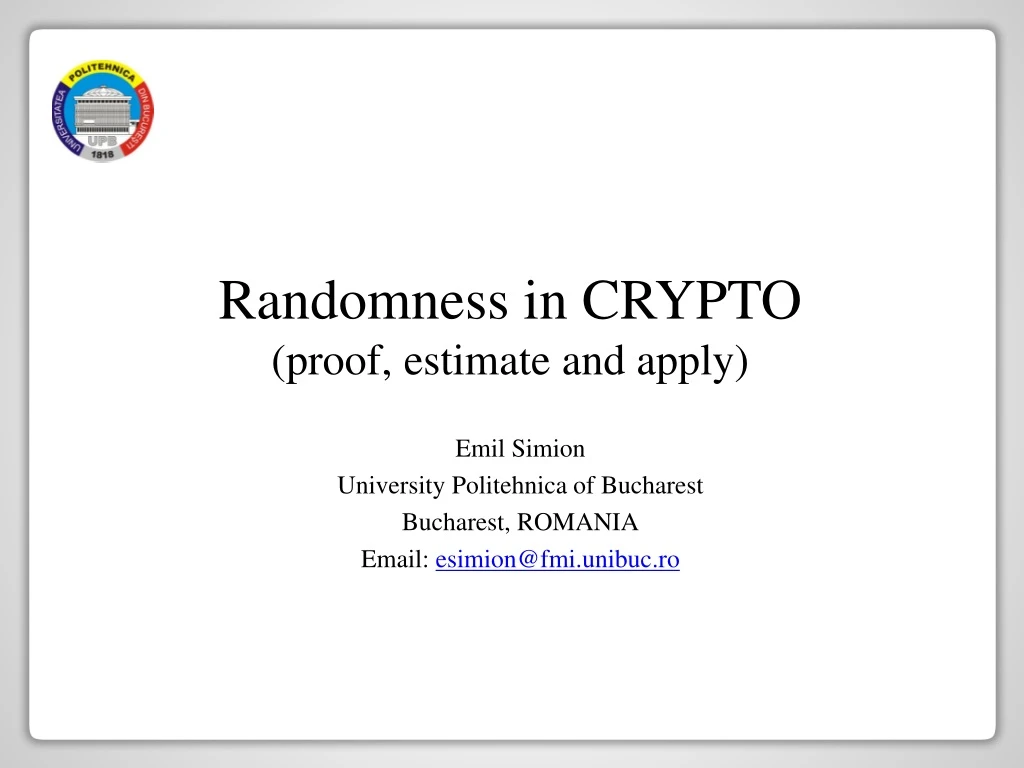 randomness in crypto proof estimate and apply