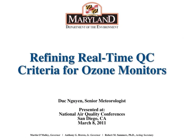 Refining Real-Time QC Criteria for Ozone Monitors