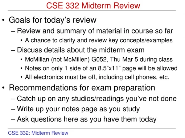 CSE 332 Midterm Review