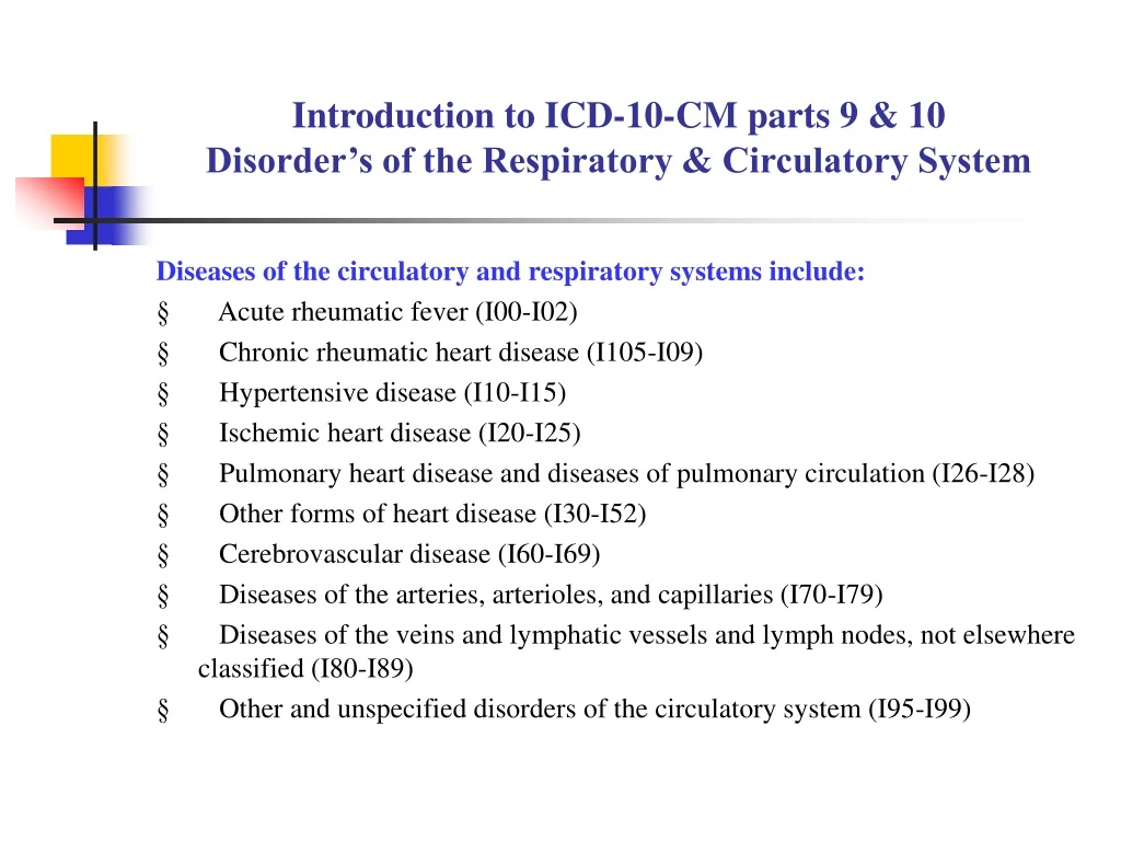 introduction to icd 10 cm parts 9 10 disorder s of the respiratory circulatory system