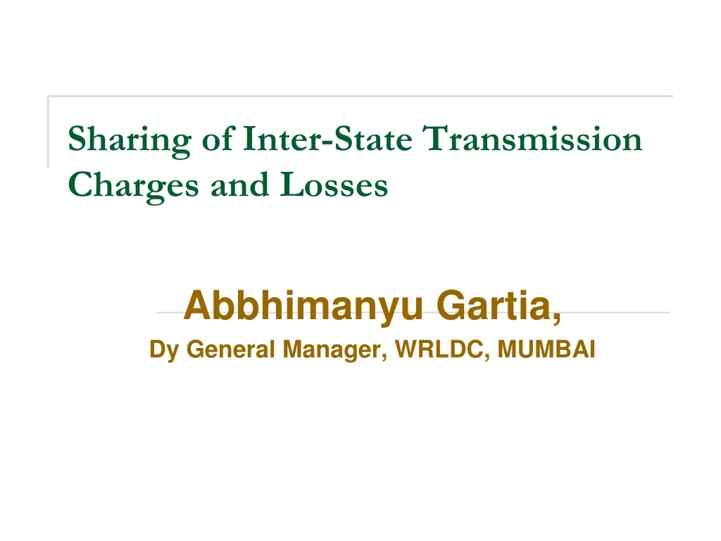 sharing of inter state transmission charges and losses