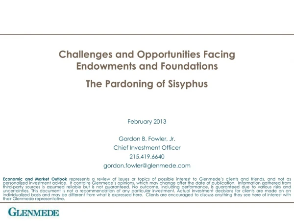 Challenges and Opportunities Facing Endowments and Foundations The Pardoning of Sisyphus