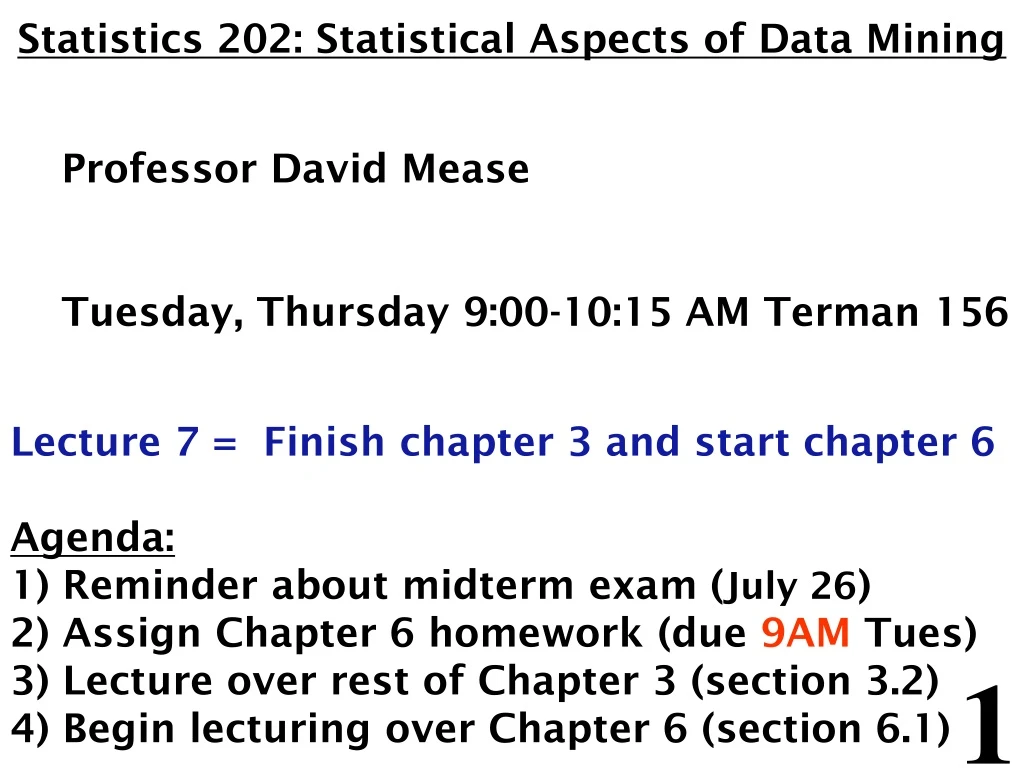 statistics 202 statistical aspects of data mining