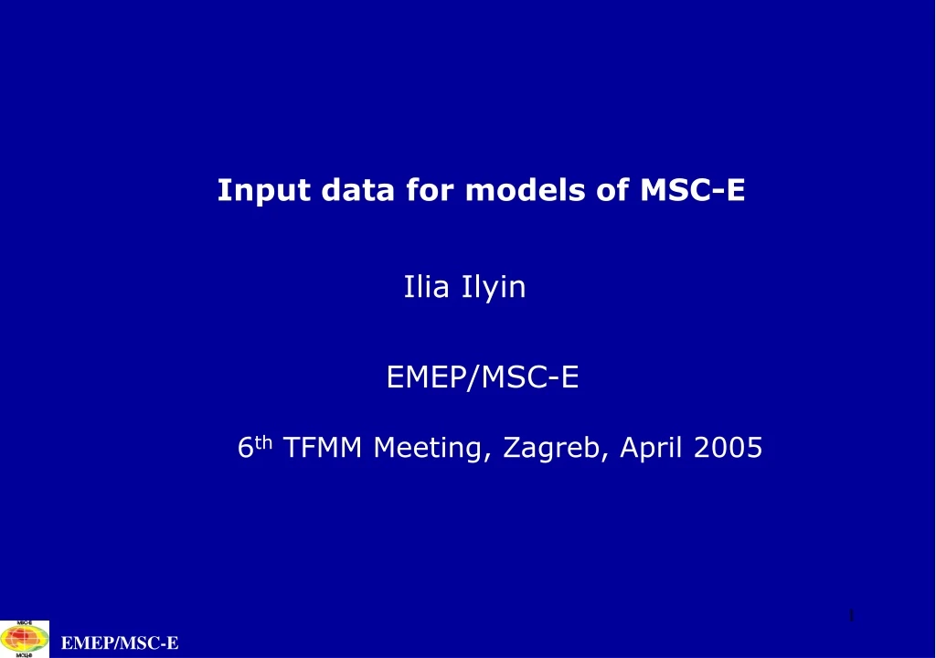 input data for models of msc e