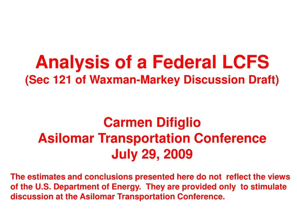 analysis of a federal lcfs sec 121 of waxman