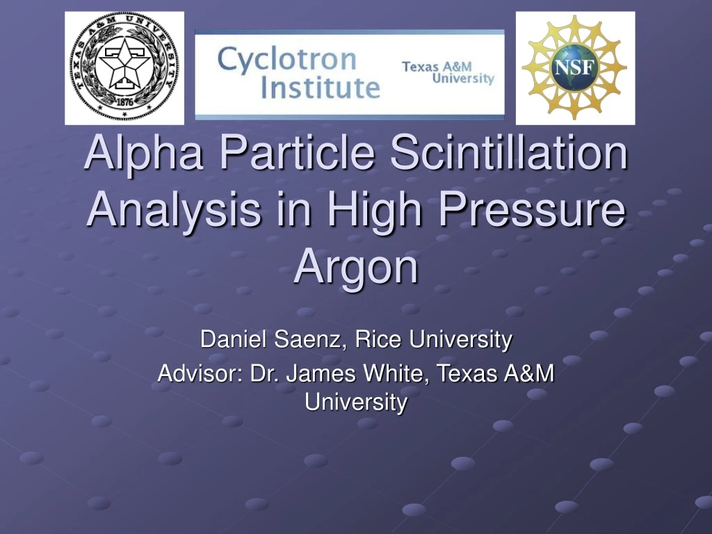 alpha particle scintillation analysis in high pressure argon