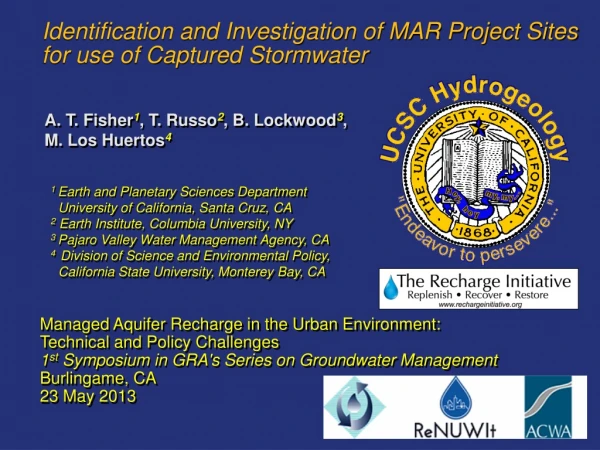 Identification and Investigation of MAR Project Sites for use of Captured  Stormwater