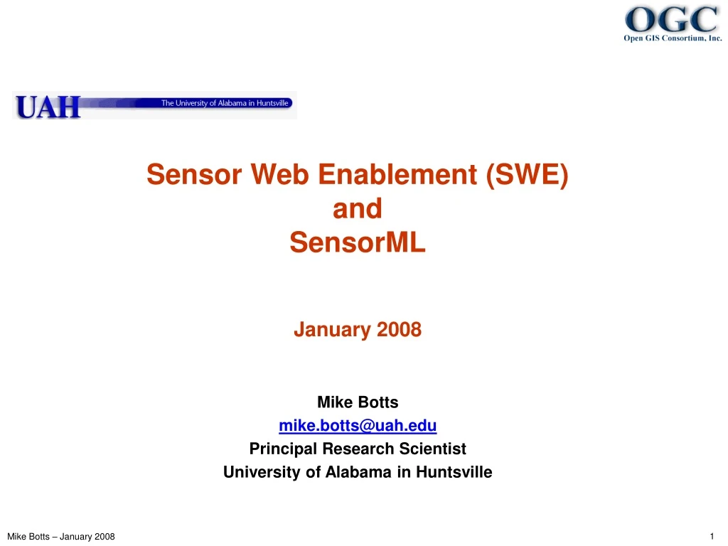 sensor web enablement swe and sensorml january 2008