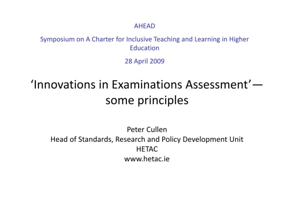 ‘Innovations in Examinations Assessment’—some principles