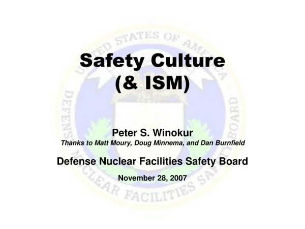 Safety Culture (&amp; ISM)