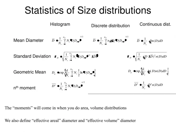 Statistics of Size distributions