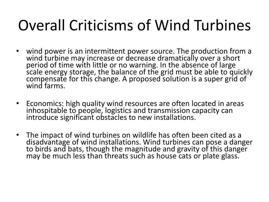 overall criticisms of wind turbines