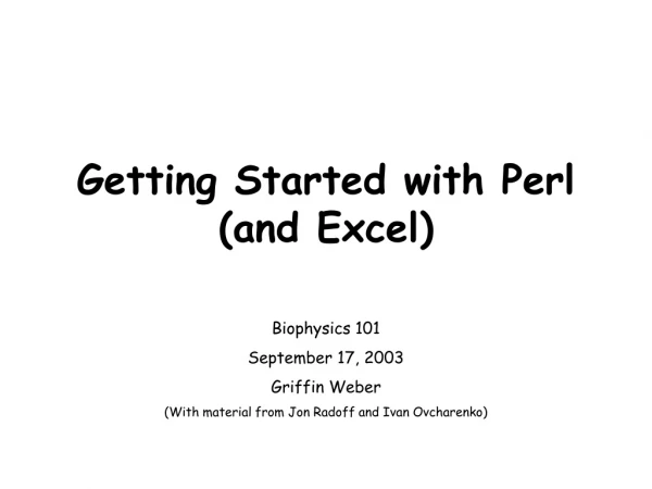 Getting Started with Perl (and Excel)