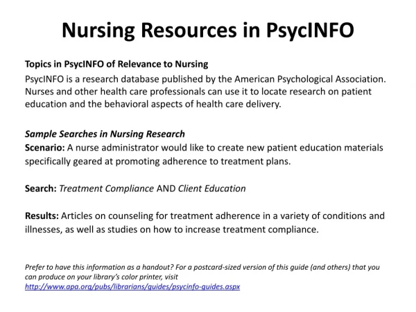 Topics in PsycINFO of Relevance to Nursing