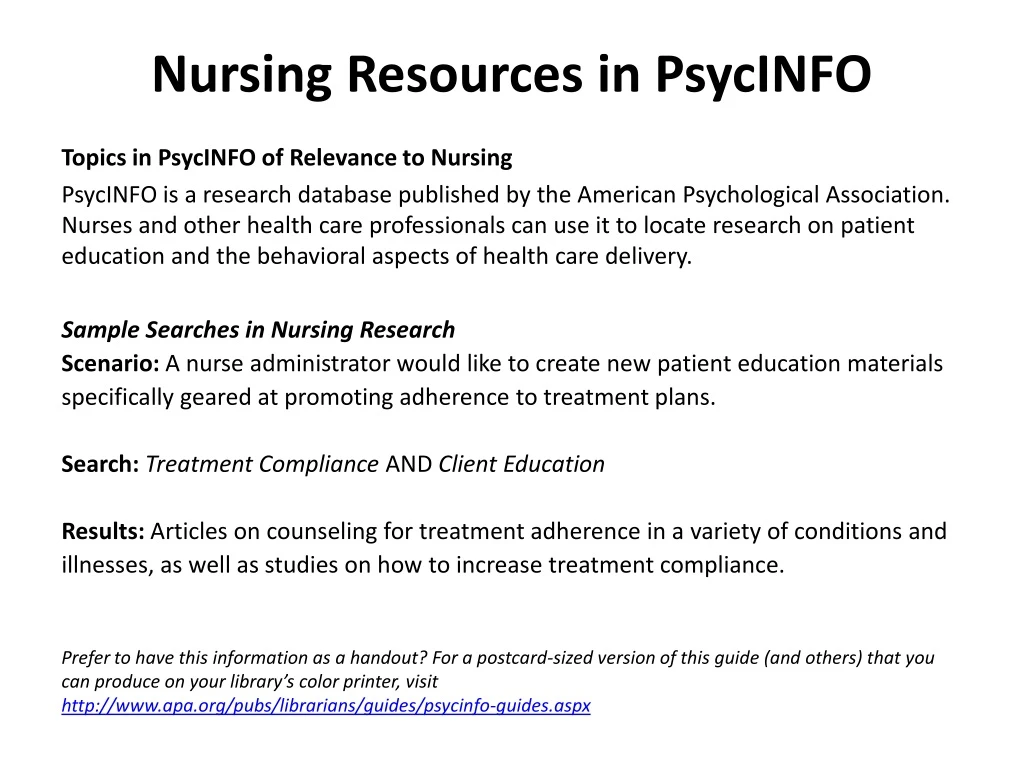 nursing resources in psycinfo