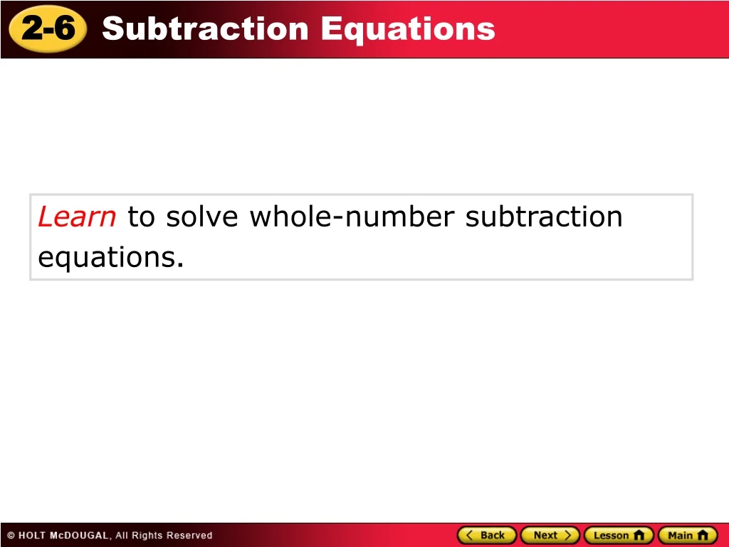 learn to solve whole number subtraction equations