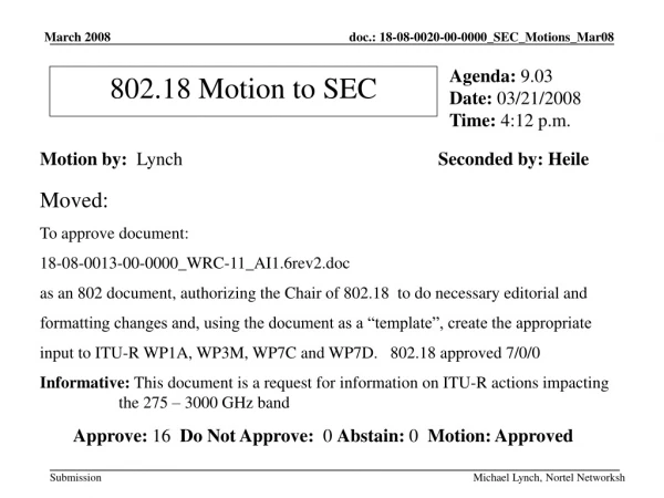 802.18 Motion to SEC