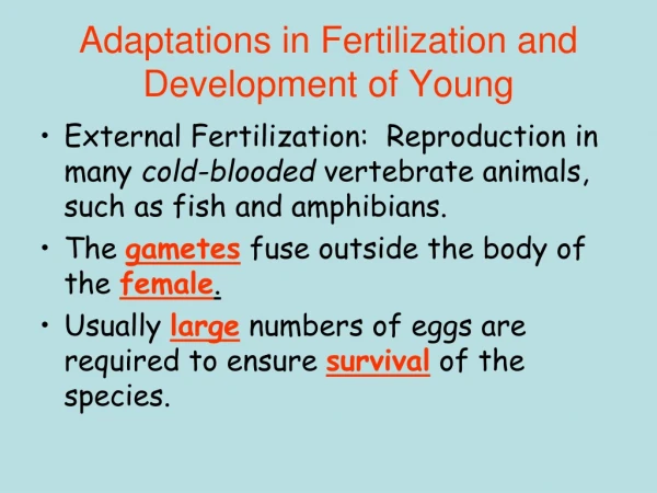 Adaptations in Fertilization and Development of Young