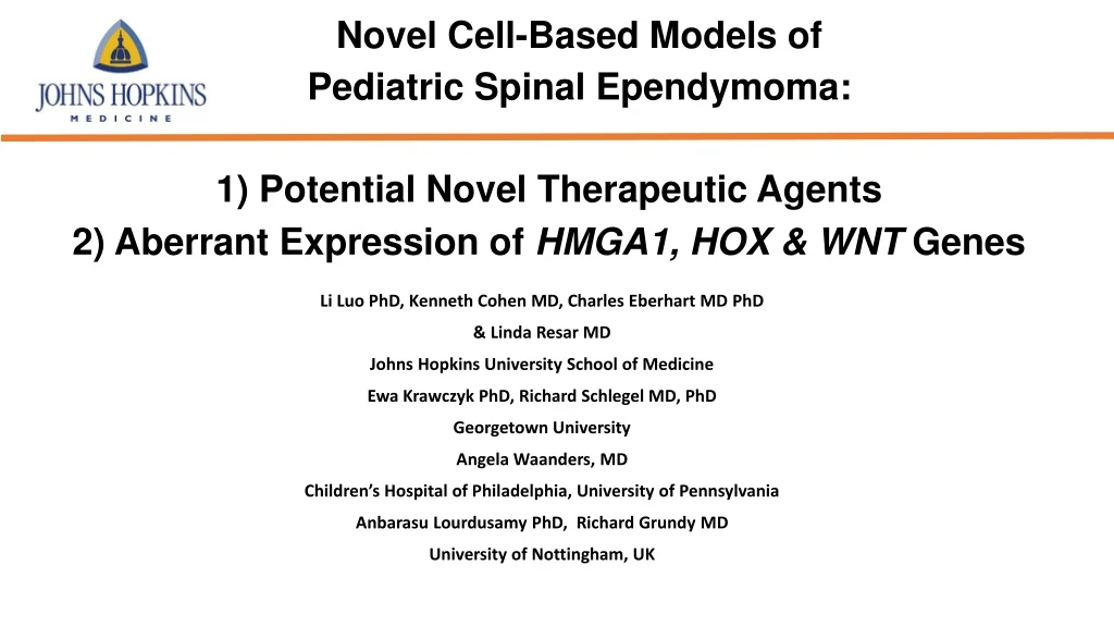 1 potential novel therapeutic agents 2 aberrant expression of hmga1 hox wnt genes