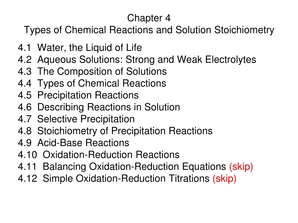 chapter 4 types of chemical reactions and solution stoichiometry