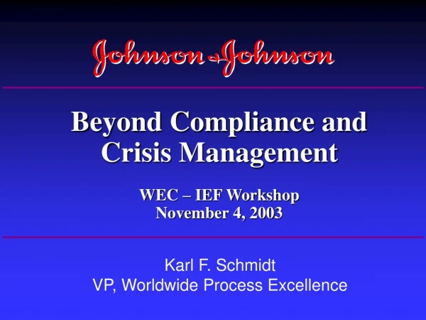 Beyond Compliance and Crisis Management  WEC – IEF Workshop November 4, 2003