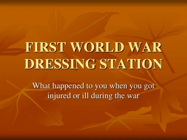 FIRST WORLD WAR DRESSING STATION