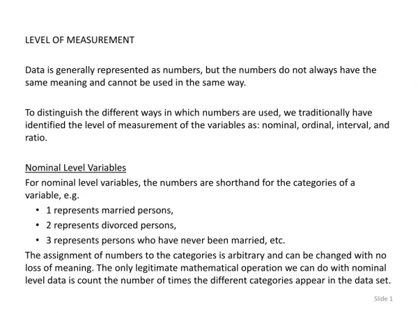 LEVEL OF MEASUREMENT