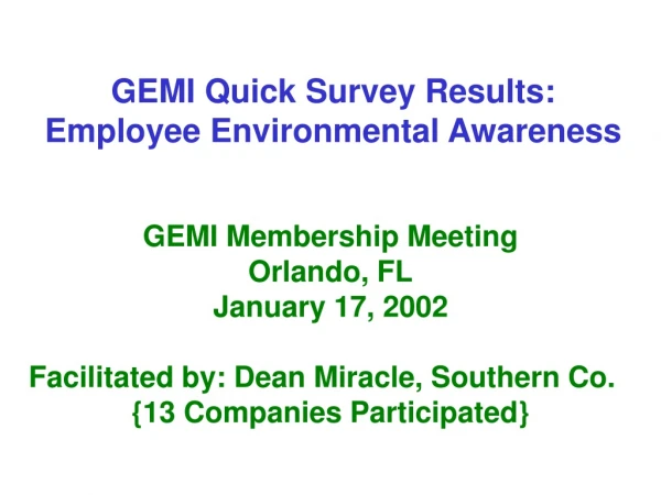 GEMI Quick Survey Results:  Employee Environmental Awareness