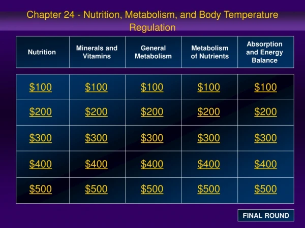 Chapter 24 - Nutrition, Metabolism, and Body Temperature Regulation