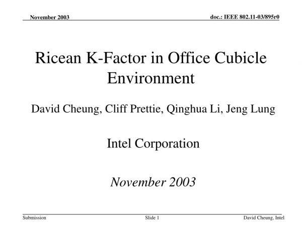 Ricean K-Factor in Office Cubicle Environment