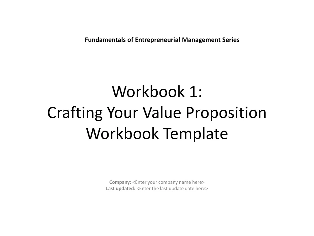 workbook 1 crafting your value proposition workbook template