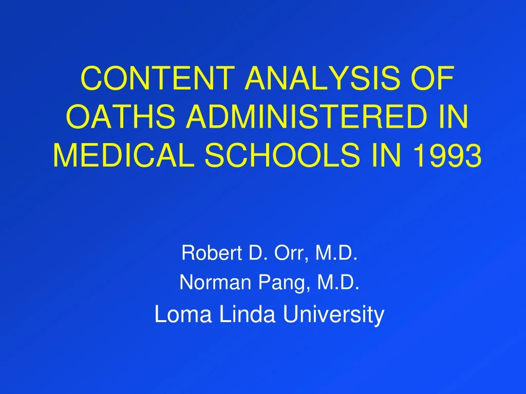 content analysis of oaths administered in medical schools in 1993