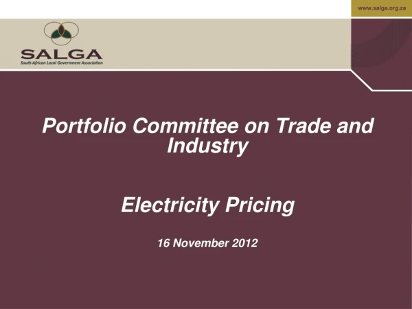 Portfolio Committee on Trade and Industry Electricity Pricing  16 November 2012