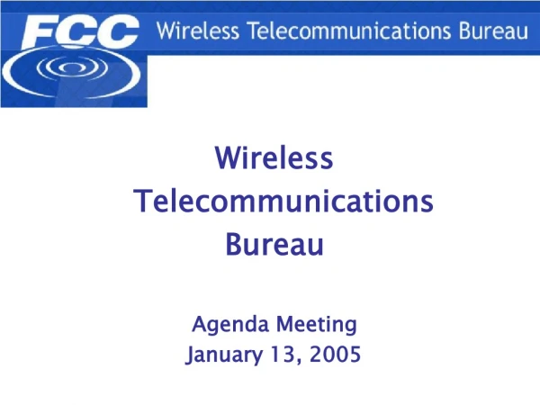 Wireless   Telecommunications  Bureau Agenda Meeting January 13, 2005