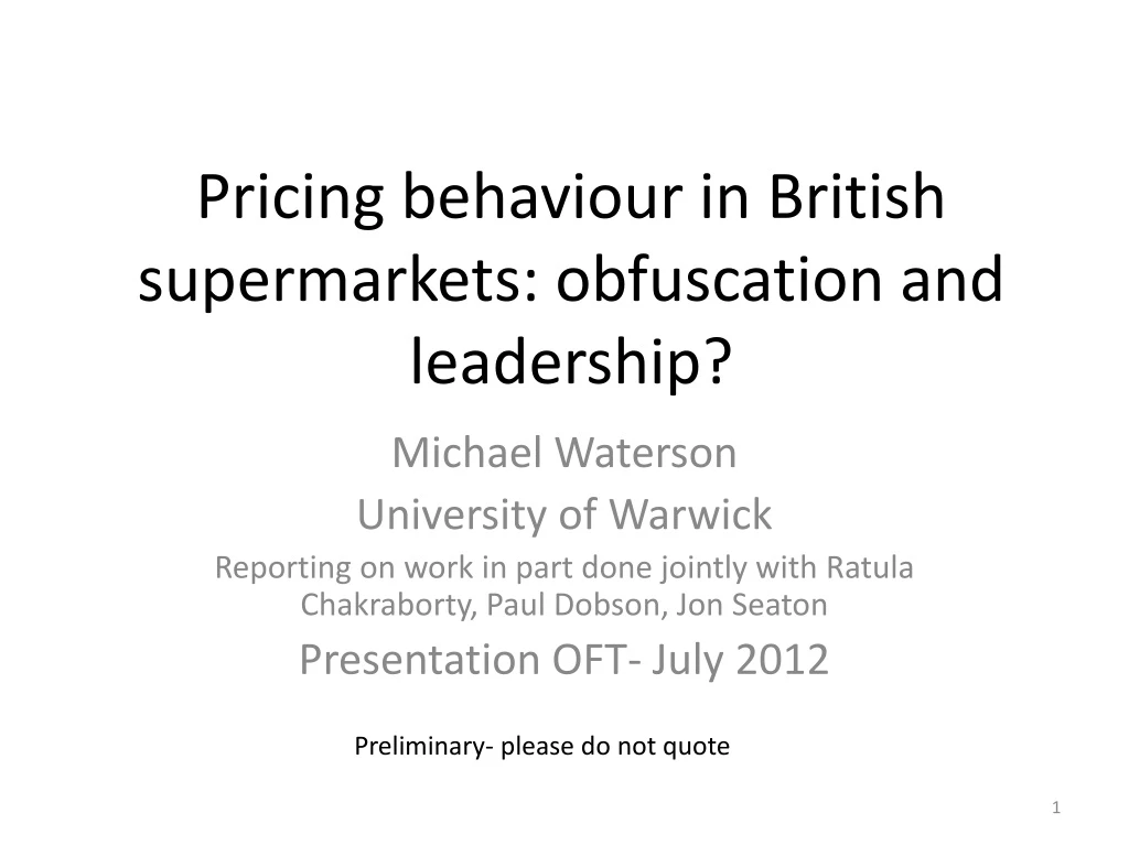 pricing behaviour in british supermarkets obfuscation and leadership