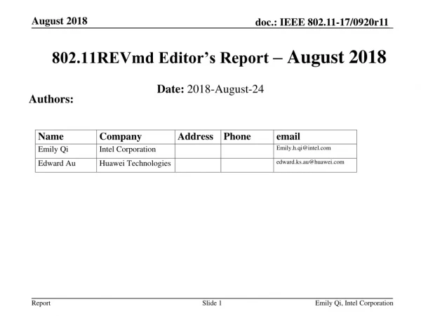 802.11REVmd Editor’s Report  – August 2018