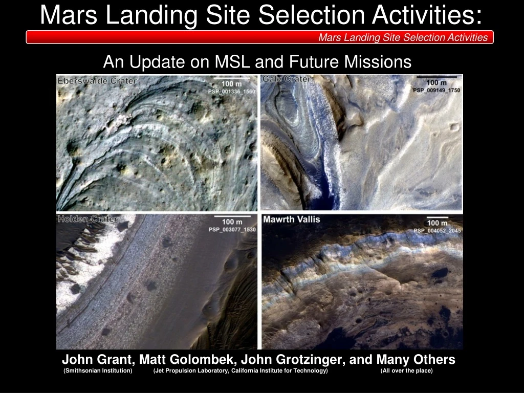mars landing site selection activities