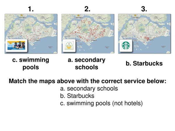 Match the maps above with the correct service below:            a. secondary schools