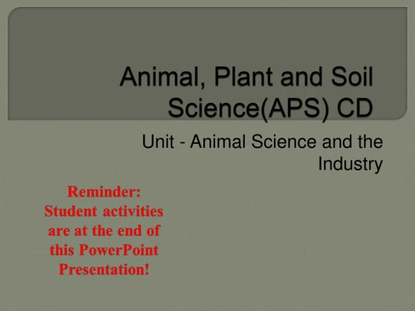 Animal, Plant and Soil Science(APS) CD