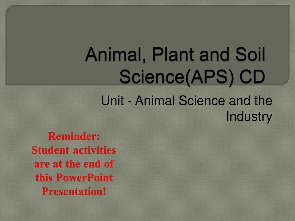 animal plant and soil science aps cd