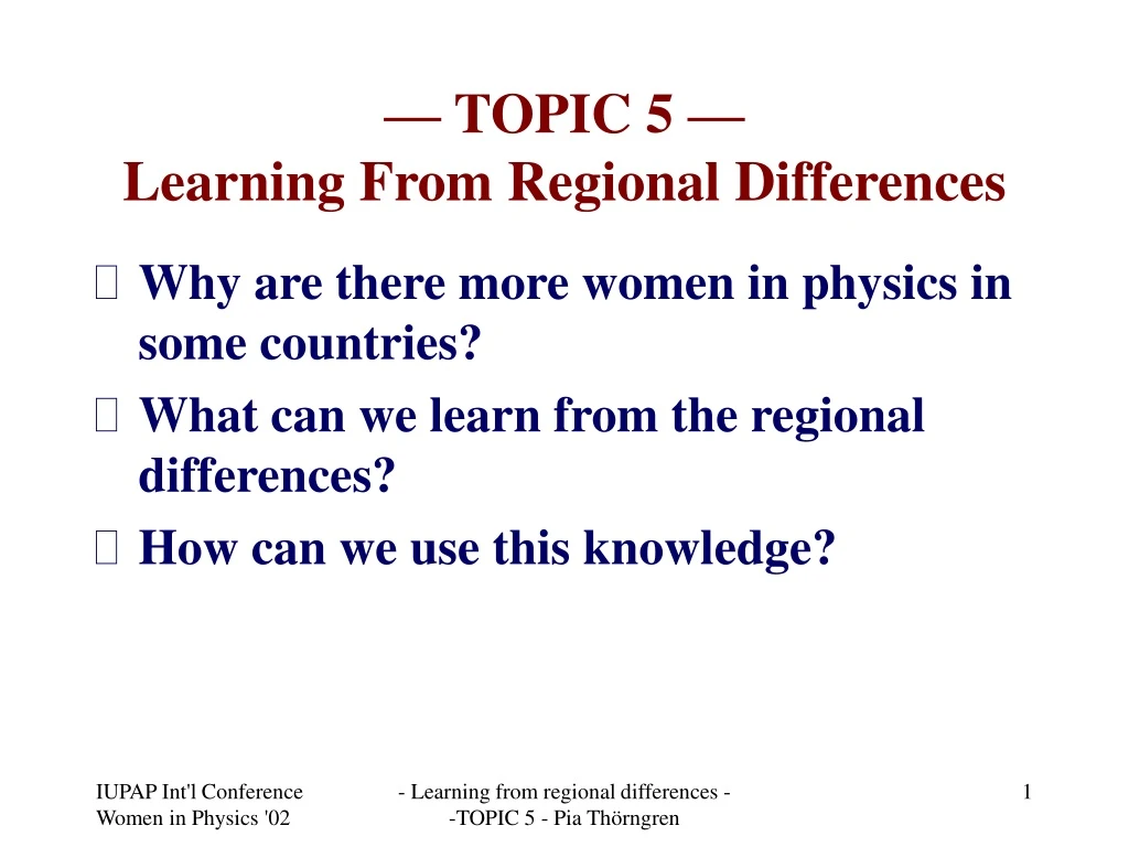 topic 5 learning from regional differences
