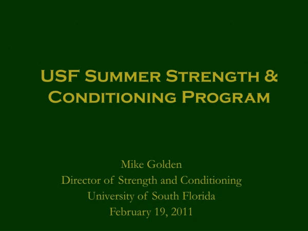USF Summer Strength &amp; Conditioning Program