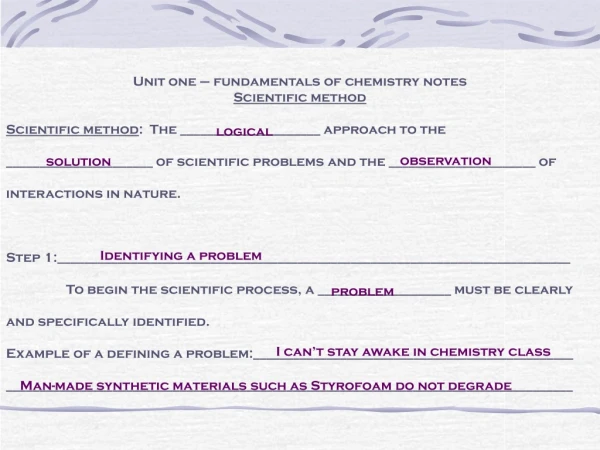 Unit one – fundamentals of chemistry notes Scientific method