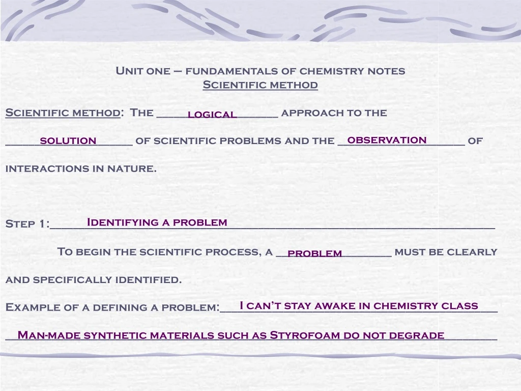 unit one fundamentals of chemistry notes