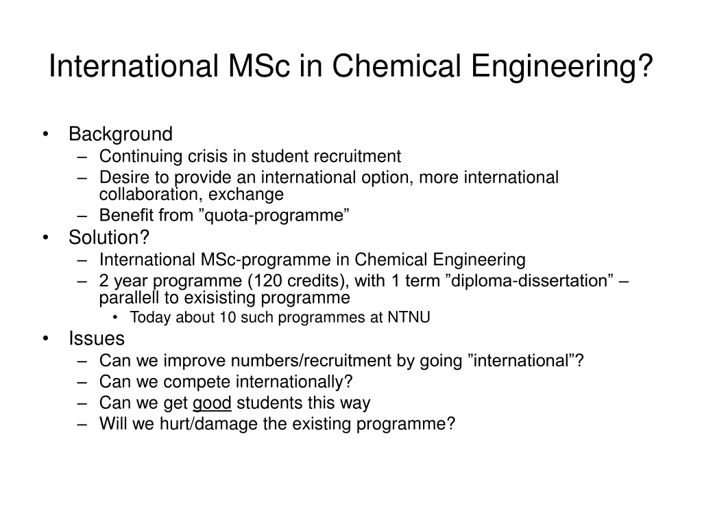 international msc in chemical engineering