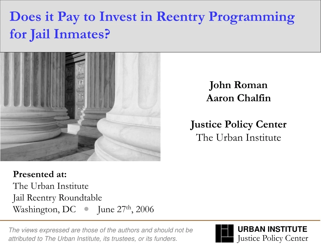 does it pay to invest in reentry programming for jail inmates